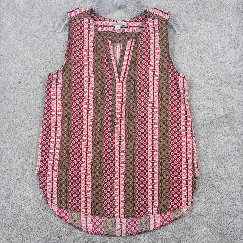 Dana Buchman Womens Red Geometric Striped Split V-Neck Sleeveless Blouse Size M